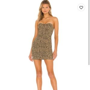 NWT Superdown Leopard Denim Liz Strapless Mini Dress Button Down size Small